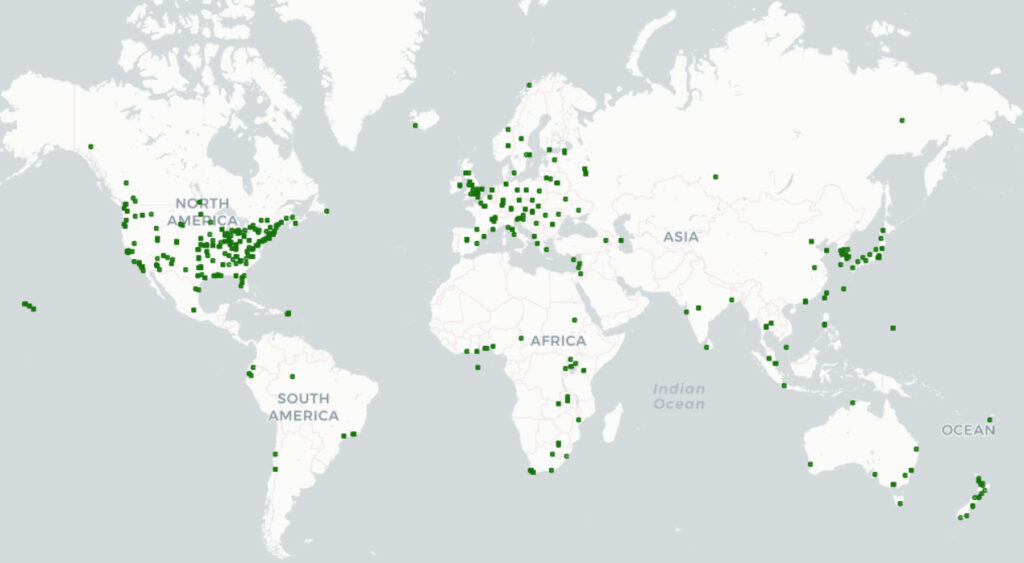 perfsonar worldwide map locations.